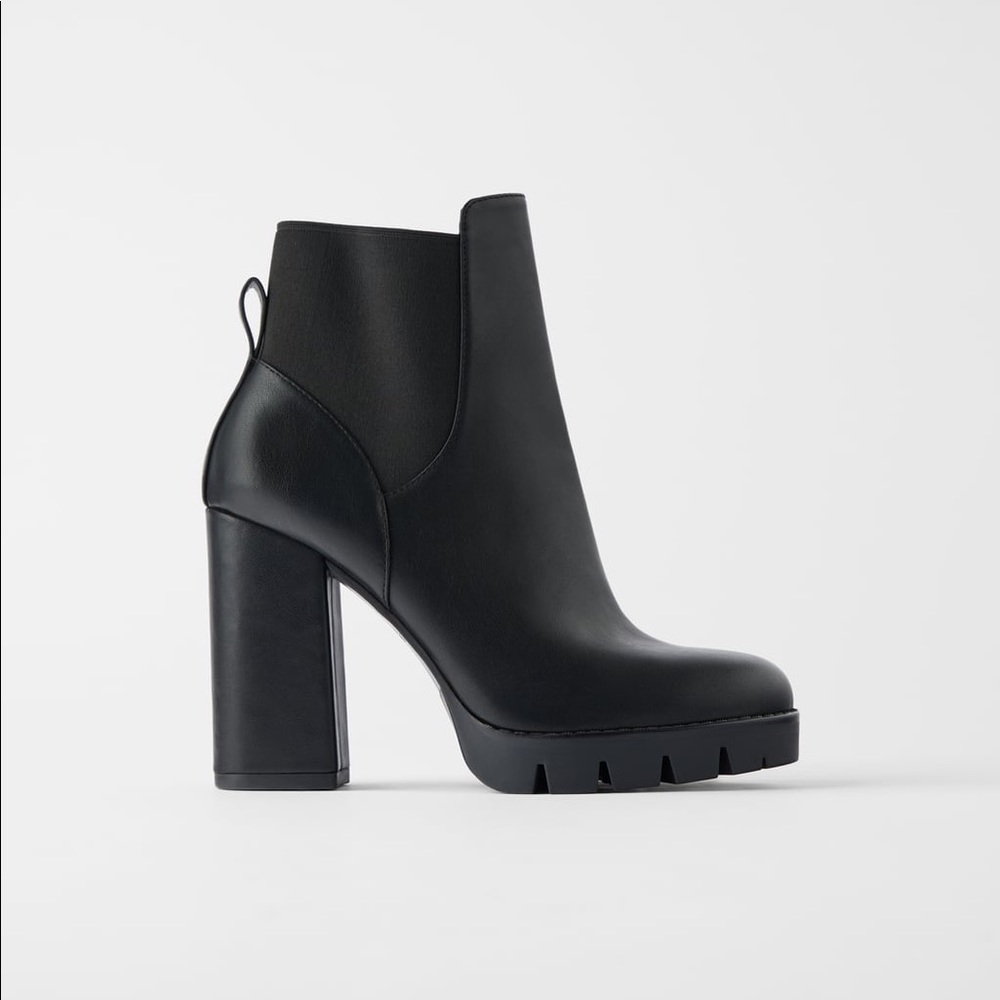 ZARA High Heel Track Sole Ankle Black Boots 40